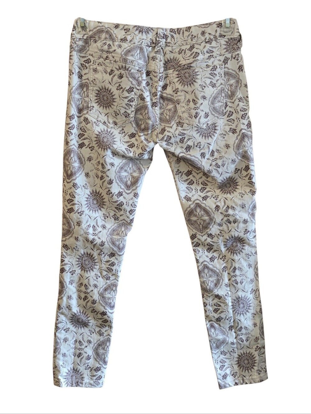 Free People Slim Ankle Crop Jeans Moroccan Mediallion Print Cream Brown Size 26 - Picture 15 of 15